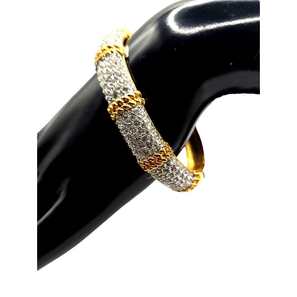 Swarovski Swan Signed Gold Tone Clamper Cuff Bracelet Pave Crystal Bangle